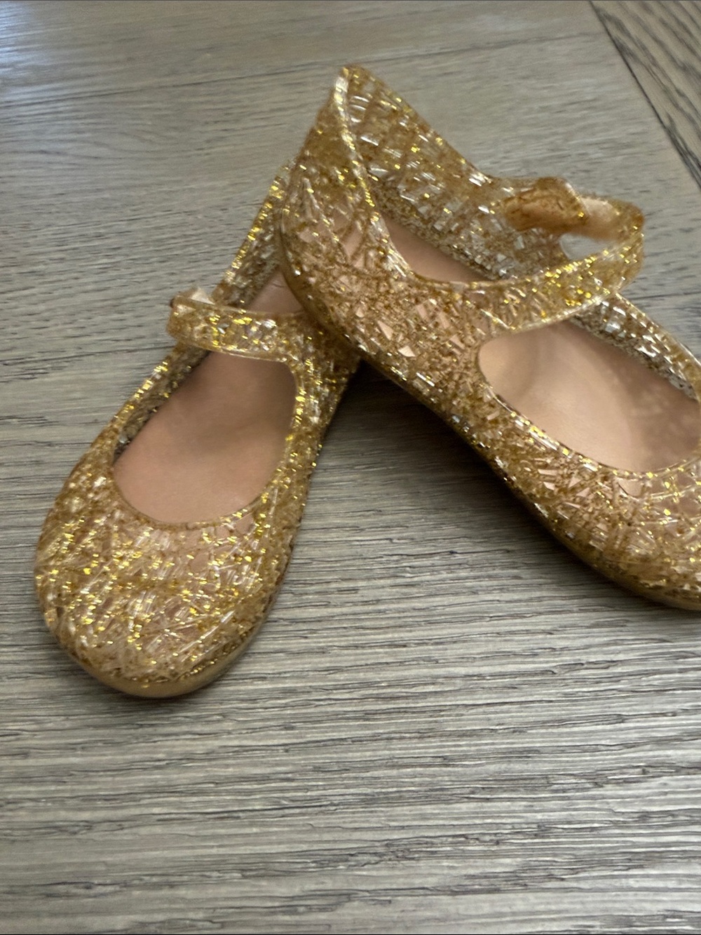 Mini Melissa Girls' Glitter Campana 9 Jelly Mary Jane Shoes - Gold
